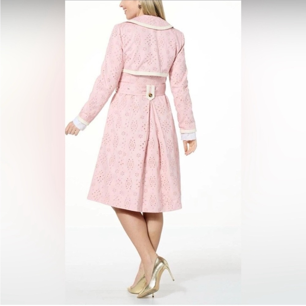 Kathy Ireland Black And White Eyelet Trench Coat With Soft Faux Leather Trim - Picture 2 of 2